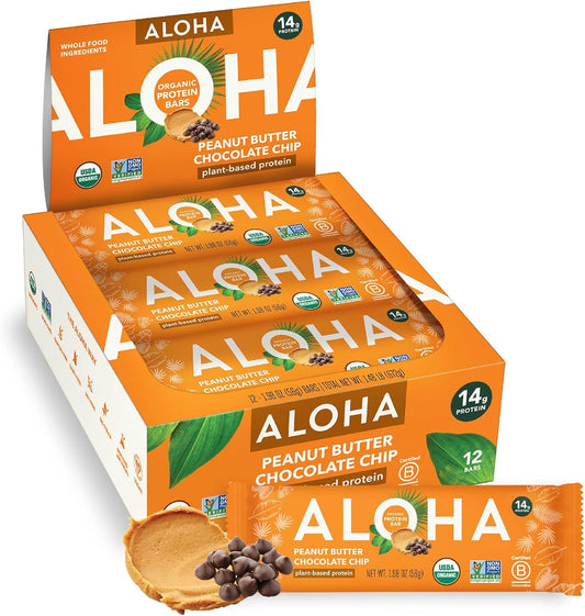 Aloha Organic Plant Protein Bars | Peanut Butter Chocolate Chip | 1.98 Oz (12 Pack) + Clif Nut Butter Bar - Chocolate Peanut Butter - Filled Bars - 1.76 Oz. (5 Pack)