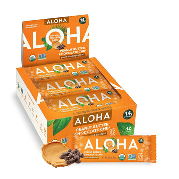 Aloha Organic Plant Based Protein Bars |Peanut Butter Chocolate Chip | 1.98 Oz (Pack Of 12) | Vegan, Low Sugar, Gluten Free, Paleo, Low Carb, Non-Gmo, Stevia Free, Soy Free, No Sugar Alcohols