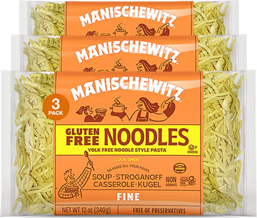 Manishewitz Gluten Free Fine Noodles 12oz (3 Pack) All Natural, Yolk Free, Low Sodium, Kosher for Passover and Year Round