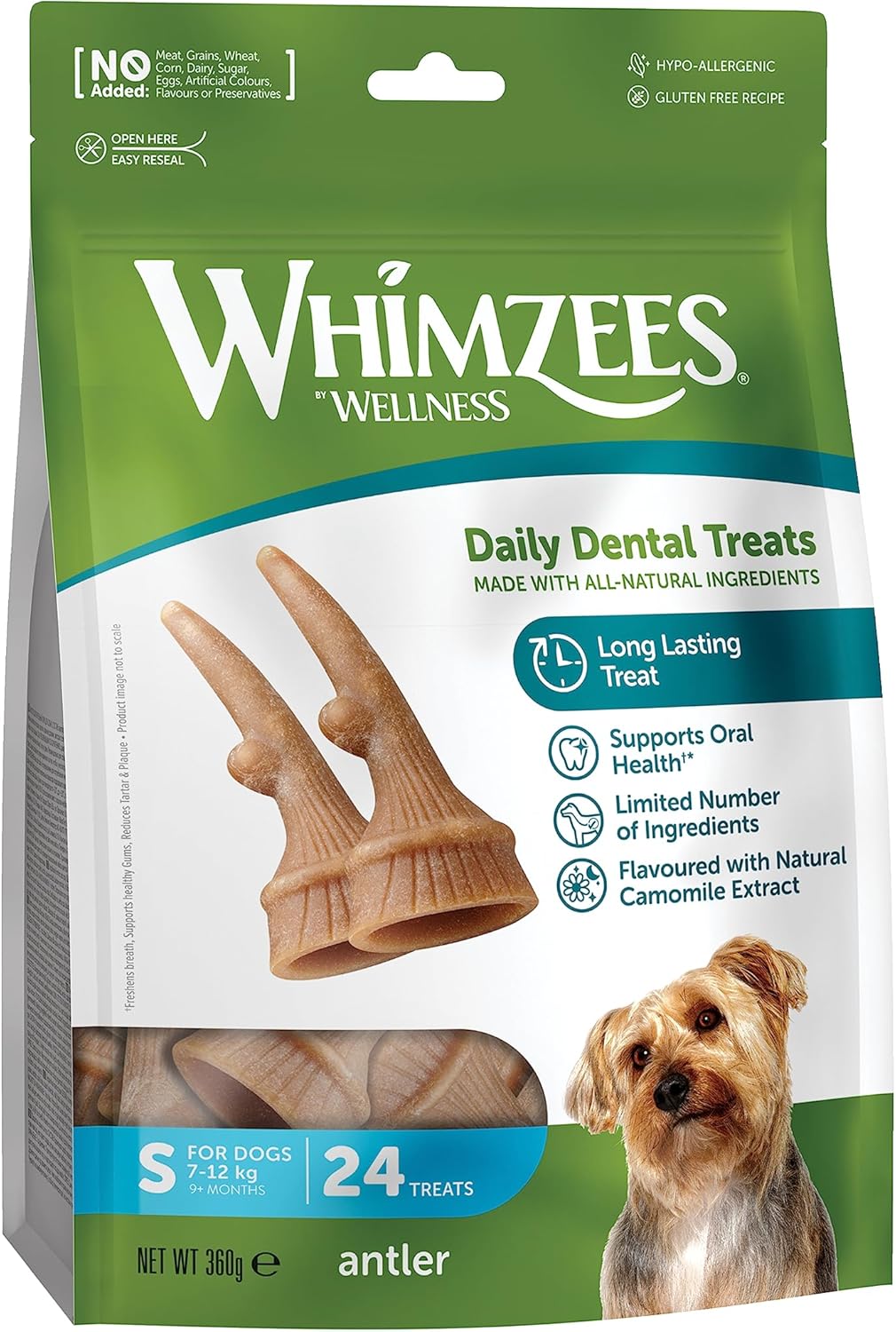WHIMZEES Antler, Occupying Dental Treat with Calming Effects for Small Dogs (7-12kg), All-Natural, Grain-Free, 24 pieces?WHZ352EU