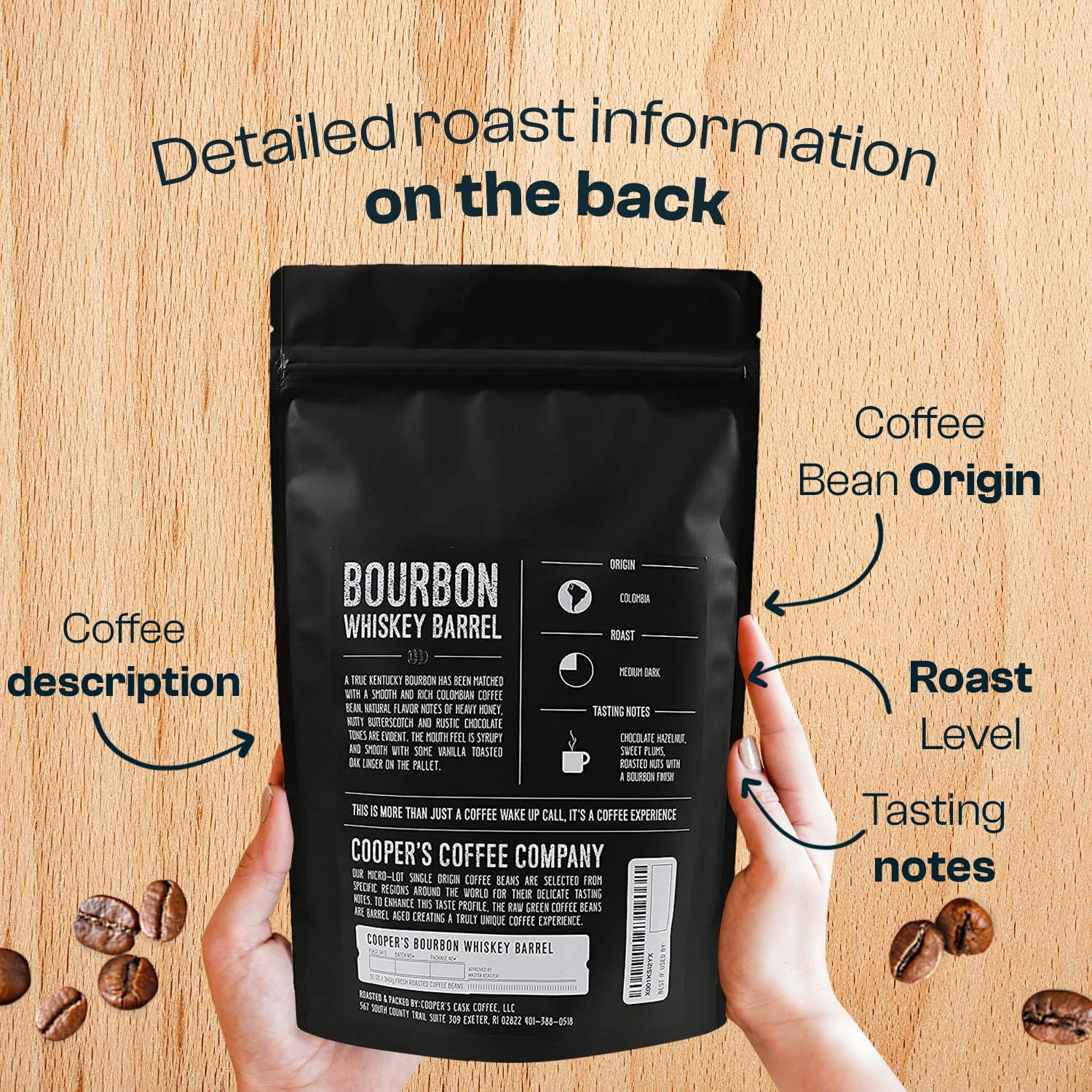 Bourbon Whiskey Barrel Aged Coffee - Whole Bean, Grade 1 Colombian Coffee Beans Aged In Kentucky Bourbon Whiskey Barrels - 2Lb Bags