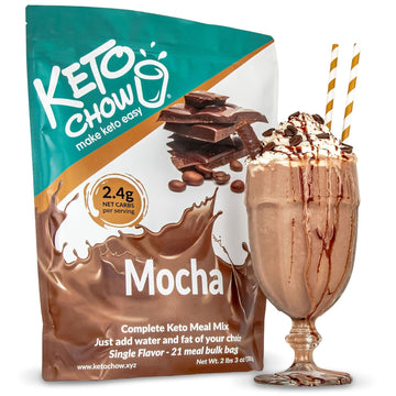 Keto Chow Mocha | Keto Meal Replacement Shake | Nutritionally Complete | Low Carb | Delicious Easy Meal Substitute | You Choose The Fat | 21 Meal Bulk Pack