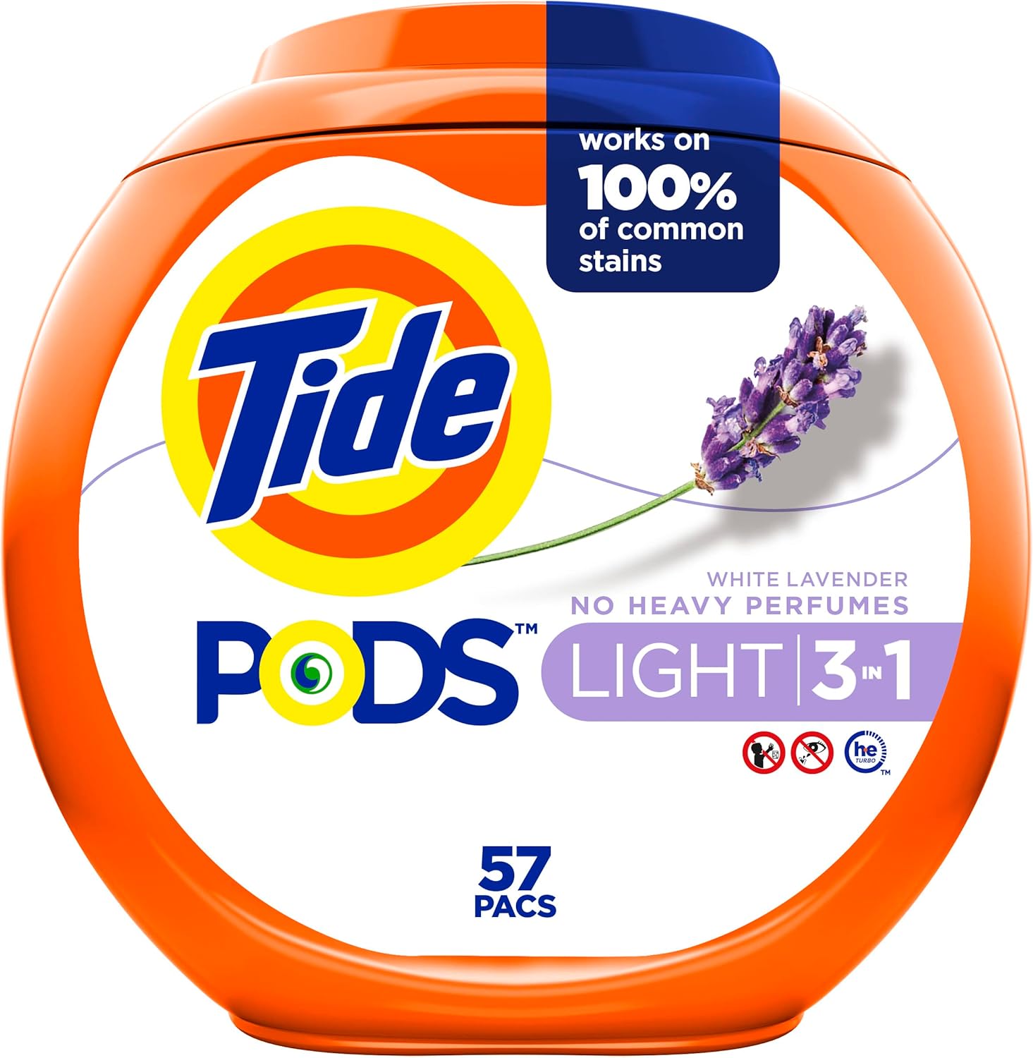 Tide Pods Light Laundry Detergent Pacs, 57 Count, White Lavender Scent, Powerful Clean With A Light And Lasting Scent