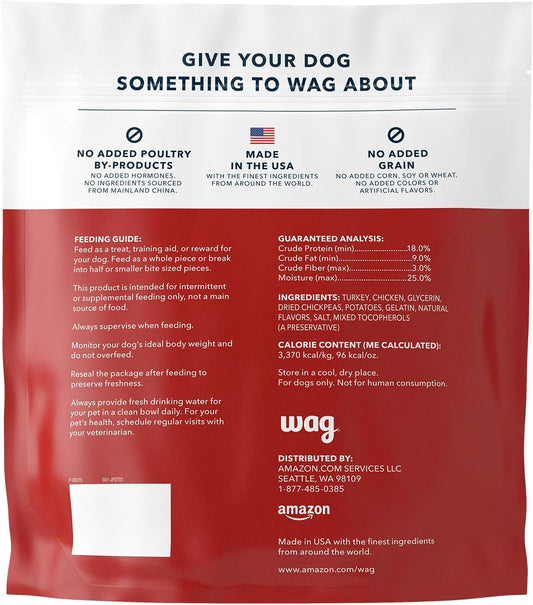 Amazon Brand - Wag Soft & Tender American Jerky Dog Treats – Turkey Recipe (6 Oz)