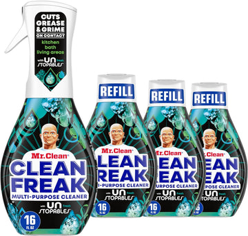 Mr. Clean Clean Freak Multi Surface Cleaning Spray, Deep Cleaning Mist Starter Kit And Refill Bundle, Unstopables Fresh Scent, 64 Fl Oz