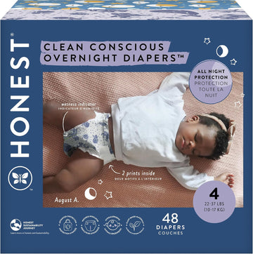 The Honest Company Clean Conscious Overnight Diapers | Plant-Based, Sustainable | Cozy Cloud + Star Signs | Club Box, Size 4 (22-37 Lbs), 48 Count