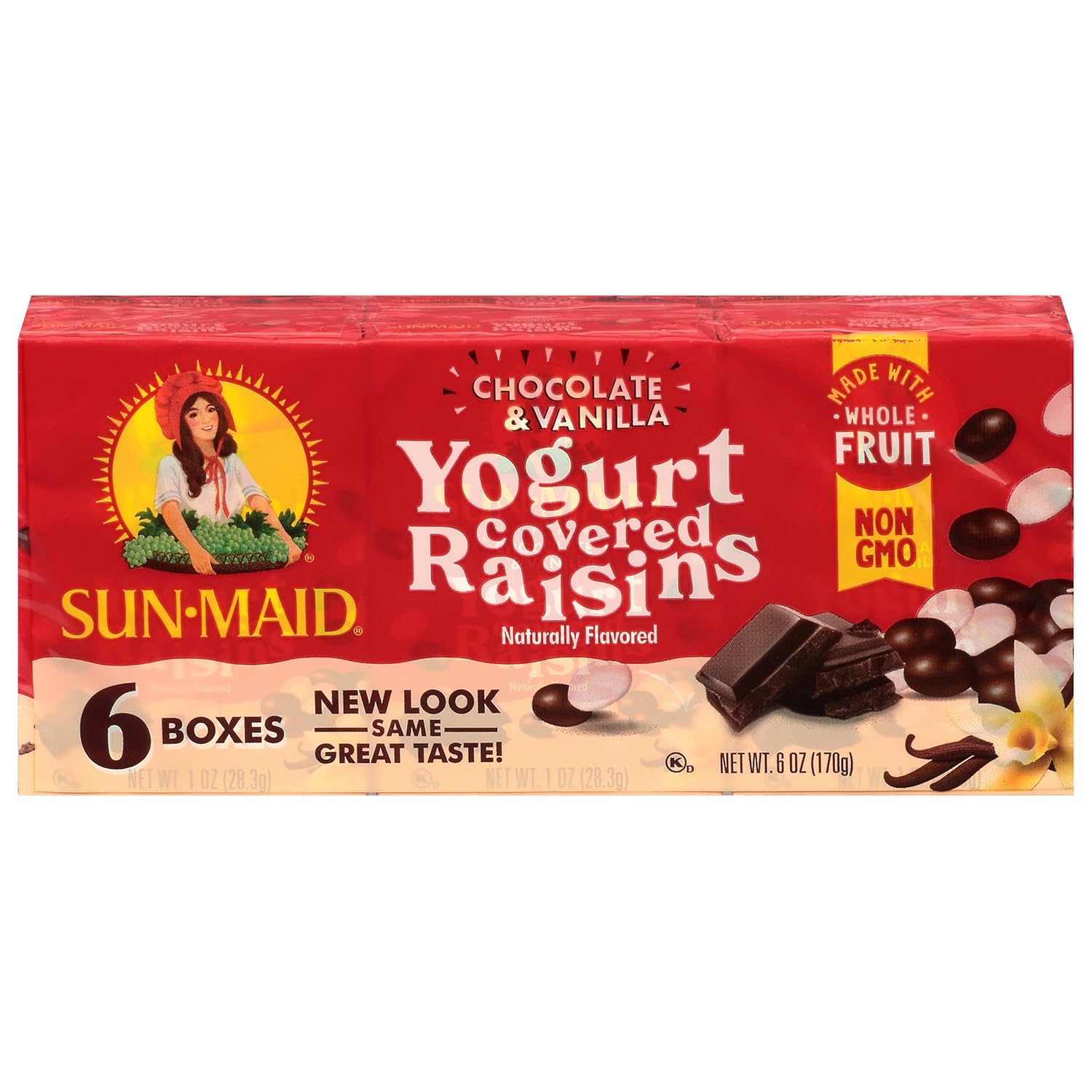 Sun-Maid Chocolate & Vanilla Yogurt Coated Raisins - (6 Pack) 1 Oz Snack-Size Box - Yogurt Covered Dried Fruit Snack For Lunches And Snacks