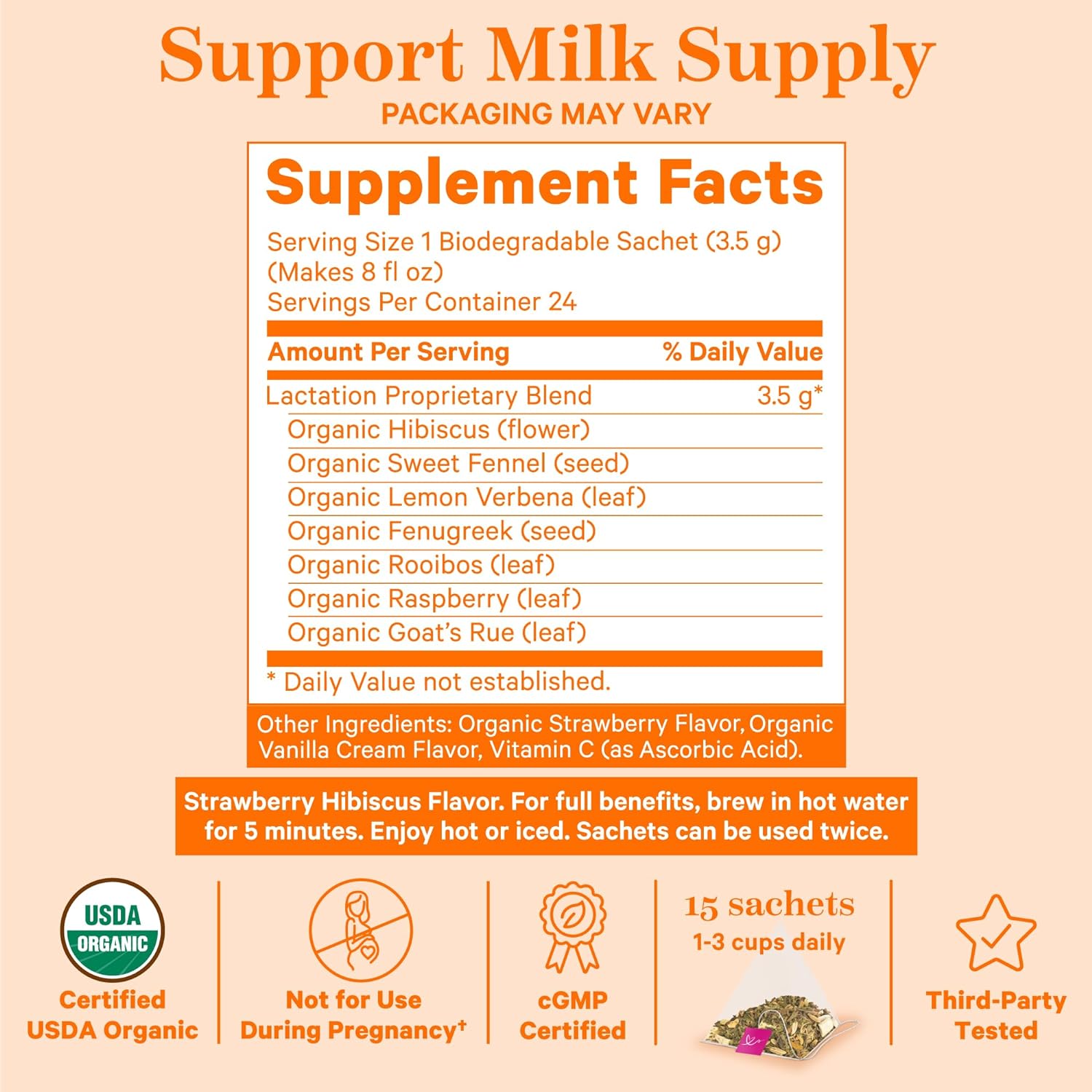 Pink Stork Organic Lactation Tea for Breast Milk Supply and Flow - Breastfeeding Support Tea with Fenugreek, Goat's Rue, Vitamin C, Nursing Essentials - 12 Sachets : Grocery & Gourmet Food