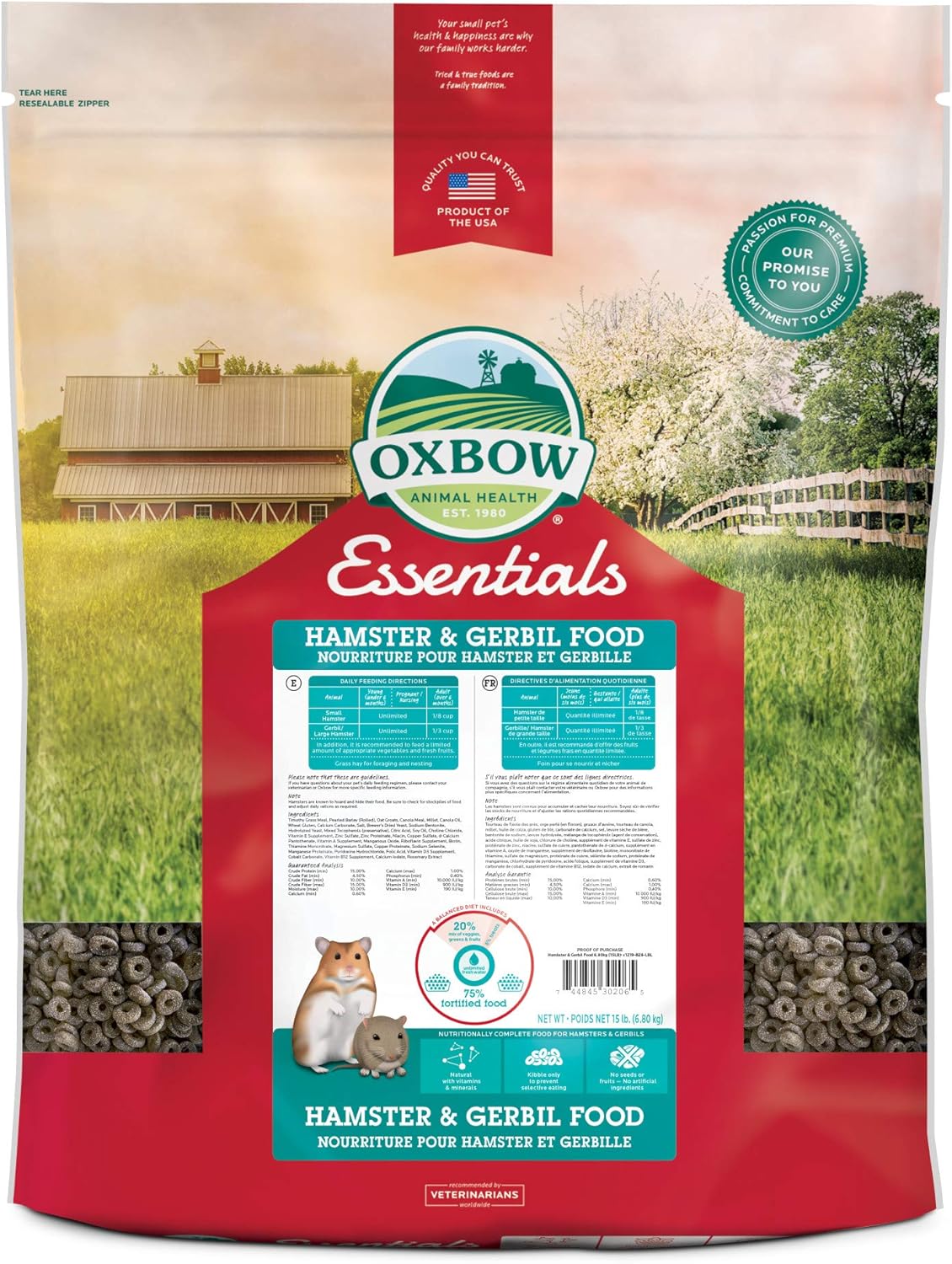 Oxbow Essentials Hamster Food And Gerbil Food - All Natural Hamster And Gerbil Food - 15 Lb