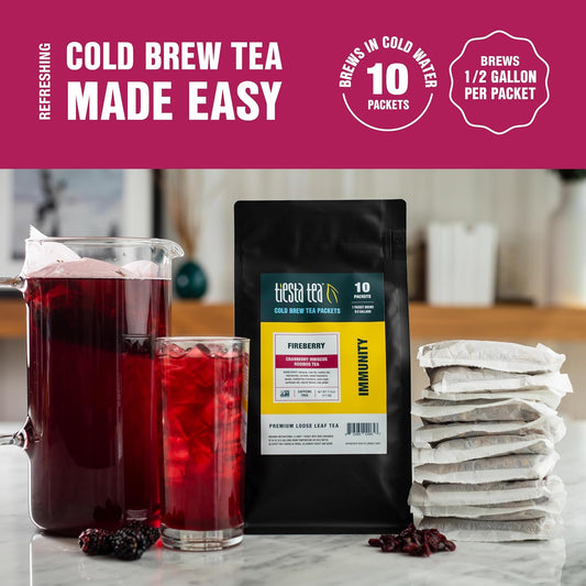 Tiesta Tea - Fireberry Cold Brew Tea | Cranberry Hibiscus Rooibos Tea | Premium Loose Leaf Iced Tea Blends | Non Caffeinated Iced Tea | 10 Cold Brew Tea Packets - Brews 1 64Oz Pitcher Each