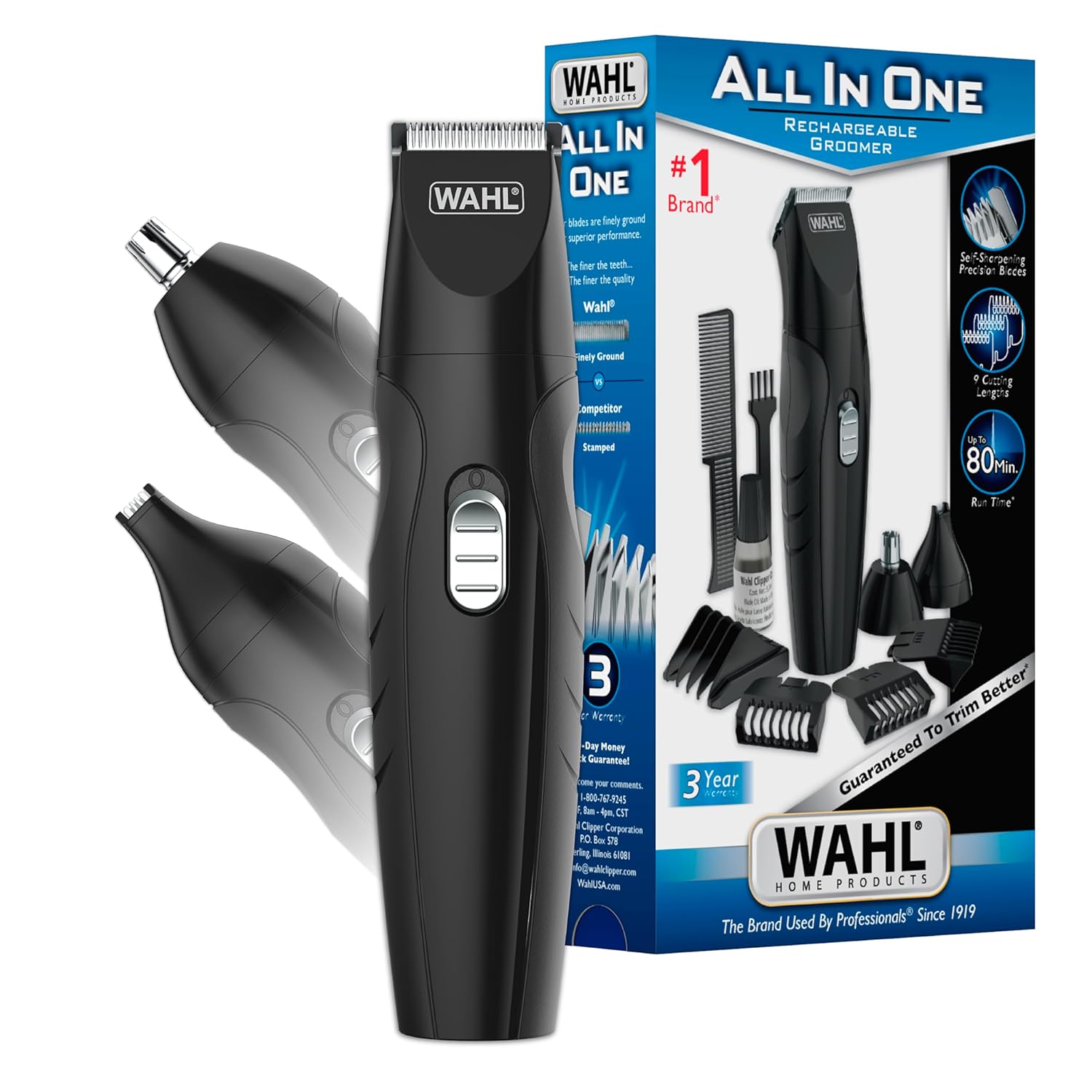 Wahl All-In-One Cordless Rechargeable Electric Ear/Nose, Detail, And Beard Trimmer For Men – Mustache, Ear & Nose Hair, And Light Detail Grooming - Model 9685-200