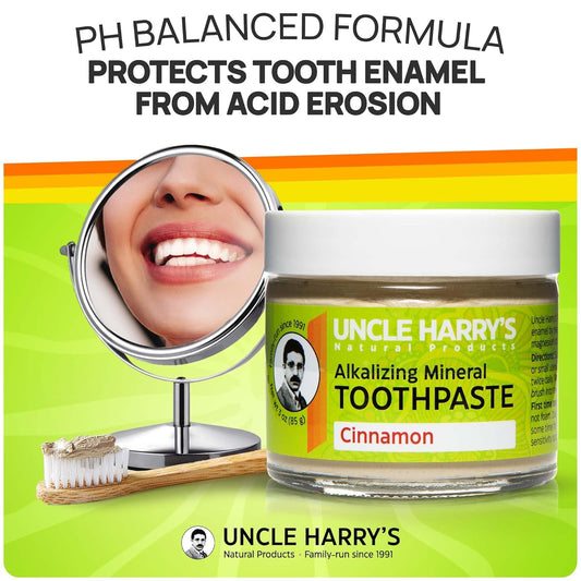 Uncle Harry's Cinnamon Remineralizing Toothpaste | Natural Whitening Toothpaste Freshens Breath & Promotes Enamel | Vegan Fluoride Free Toothpaste