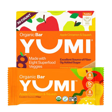 Yumi Organic Toddler Snack Bars (30 Count), Gluten-Free, No Added Sugar, 7+ Vegetables, Soft-Baked Crust, Healthy Snack Bars For Kids, School Safe For Kids Lunch Boxes (30, Apple Cinnamon & Squash)