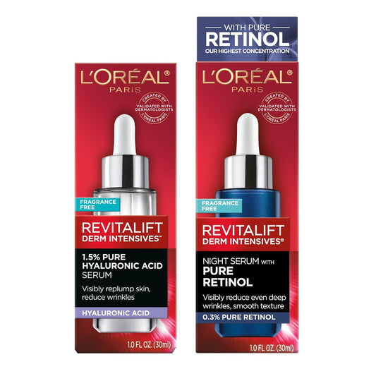 L'Oreal Paris Revitalift 1.5% Pure Hyaluronic Acid Face Serum + 0.3% Pure Retinol Night Serum, 1 Kit