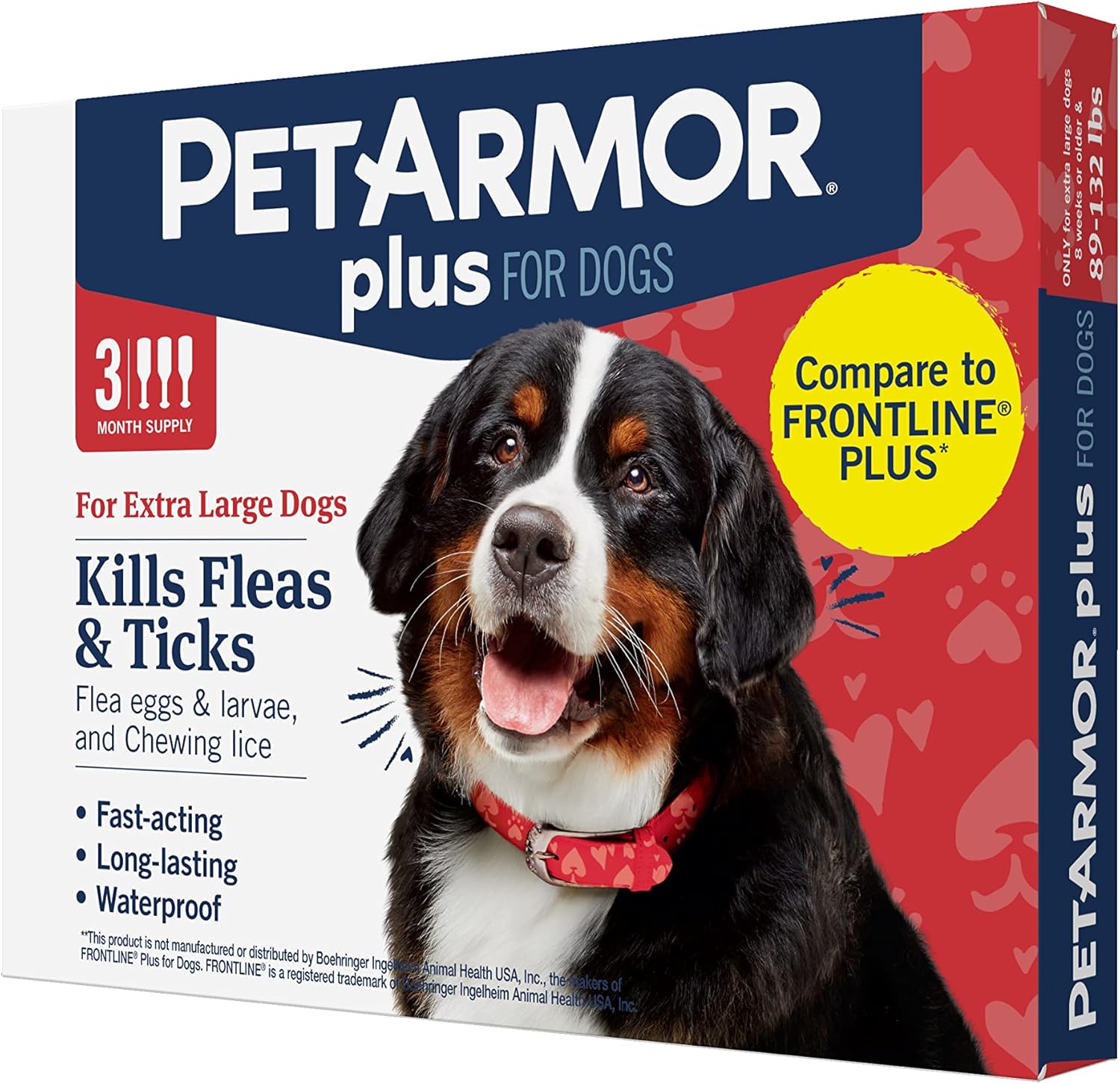 Petarmor Plus Flea And Tick Prevention For Dogs, Dog Flea And Tick Treatment, 3 Doses, Waterproof Topical, Fast Acting, X-Large Dogs (89-132 Lbs)