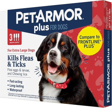 Petarmor Plus Flea And Tick Prevention For Dogs, Dog Flea And Tick Treatment, 3 Doses, Waterproof Topical, Fast Acting, X-Large Dogs (89-132 Lbs)