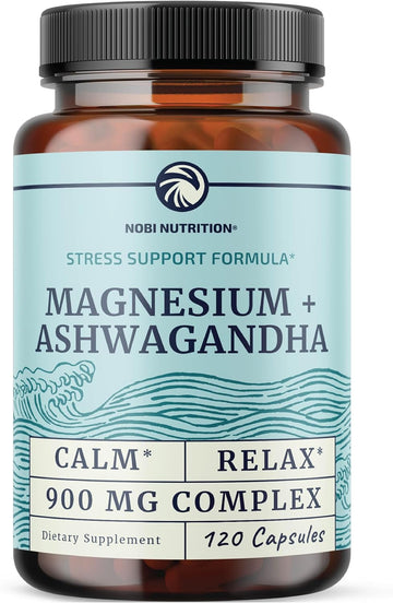 Magnesium Ashwagandha | Calming Magnesium Supplement For Adults | Relax, Rest, Calm Mood & Sleep Support | Mag Citrate & Oxide 400 Mg + Ashwagandha 500 Mg | Muscle Health & Stress Relief | 120 Ct