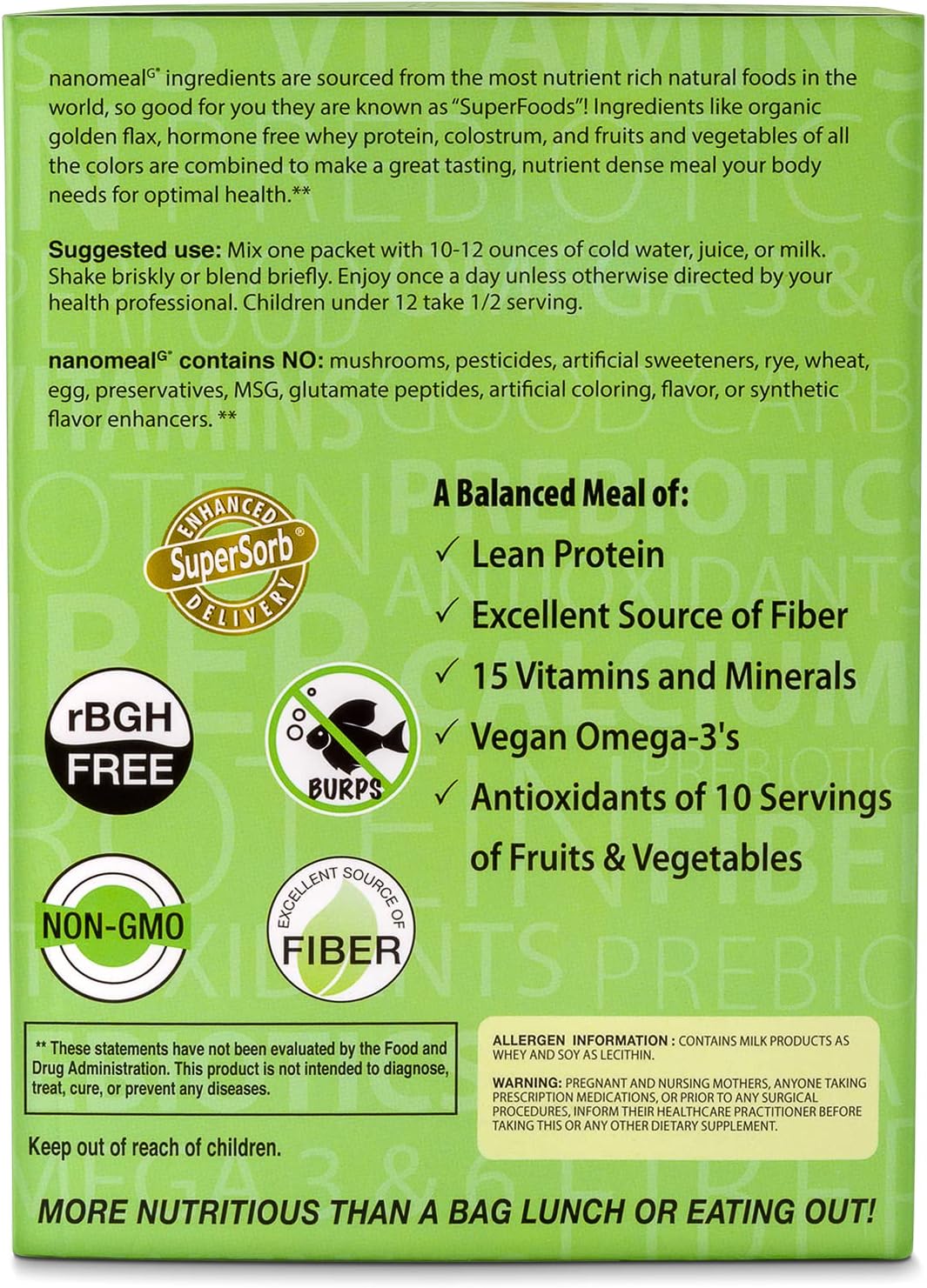 Biopharma Scientific Nanomeal All-In-One Meal Superfood Powder | Tropical Fruit Blend Flavor | 10 Servings | Nanogreens + Nanopro + Nanomega | Immune Support, Detoxification, Gut : Health & Household