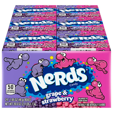 Nerds Candy, Grape & Strawberry, Treat-Size Theater Candy Boxes, Back To School Sweet Treat, 1.65 Ounce (Pack Of 24)