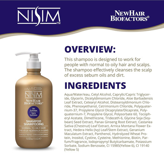 NISIM NewHair BioFactors Shampoo for Normal To Oily Hair - Deep Cleaning Shampoo That Controls Excessive Hair Loss (33 Ounce / 1000 Milliliter)