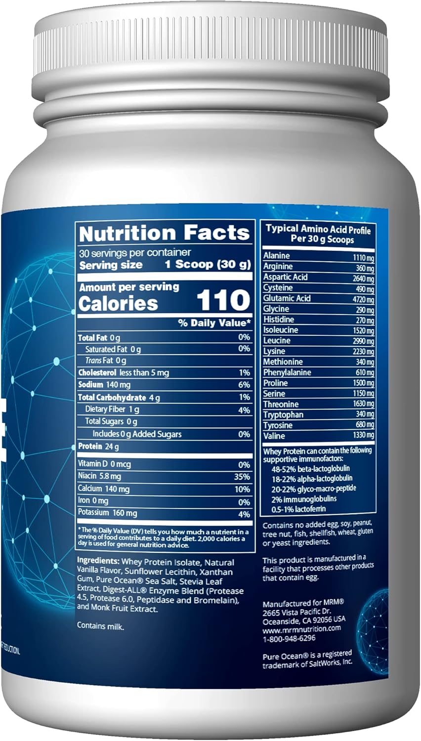 MRM Nutrition Isolate Whey Protein | Vanilla Flavored | 24g Protein | Added BCAAs + Glutamine | with Digestive Enzymes | Hormone + Antibiotic Free | 29 Servings : Health & Household