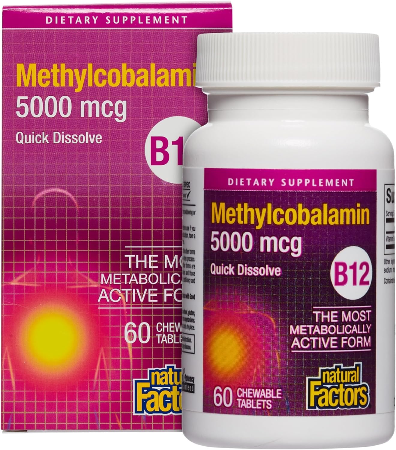 Natural Factors, Vitamin B12 Methylcobalamin 5000 Mcg, Chewable Support For Energy And Immune Health, Vegetarian, 60 Tablets (60 Servings)