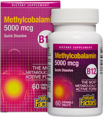 Natural Factors, Vitamin B12 Methylcobalamin 5000 Mcg, Chewable Support For Energy And Immune Health, Vegetarian, 60 Tablets (60 Servings)