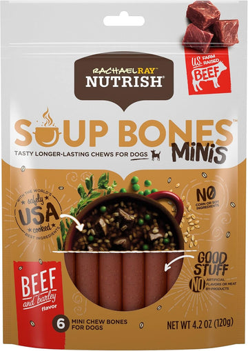 Rachael Ray Nutrish Soup Bones Minis Dog Treats, Beef & Barley Flavor, 6 Mini Bones (Pack Of 8)