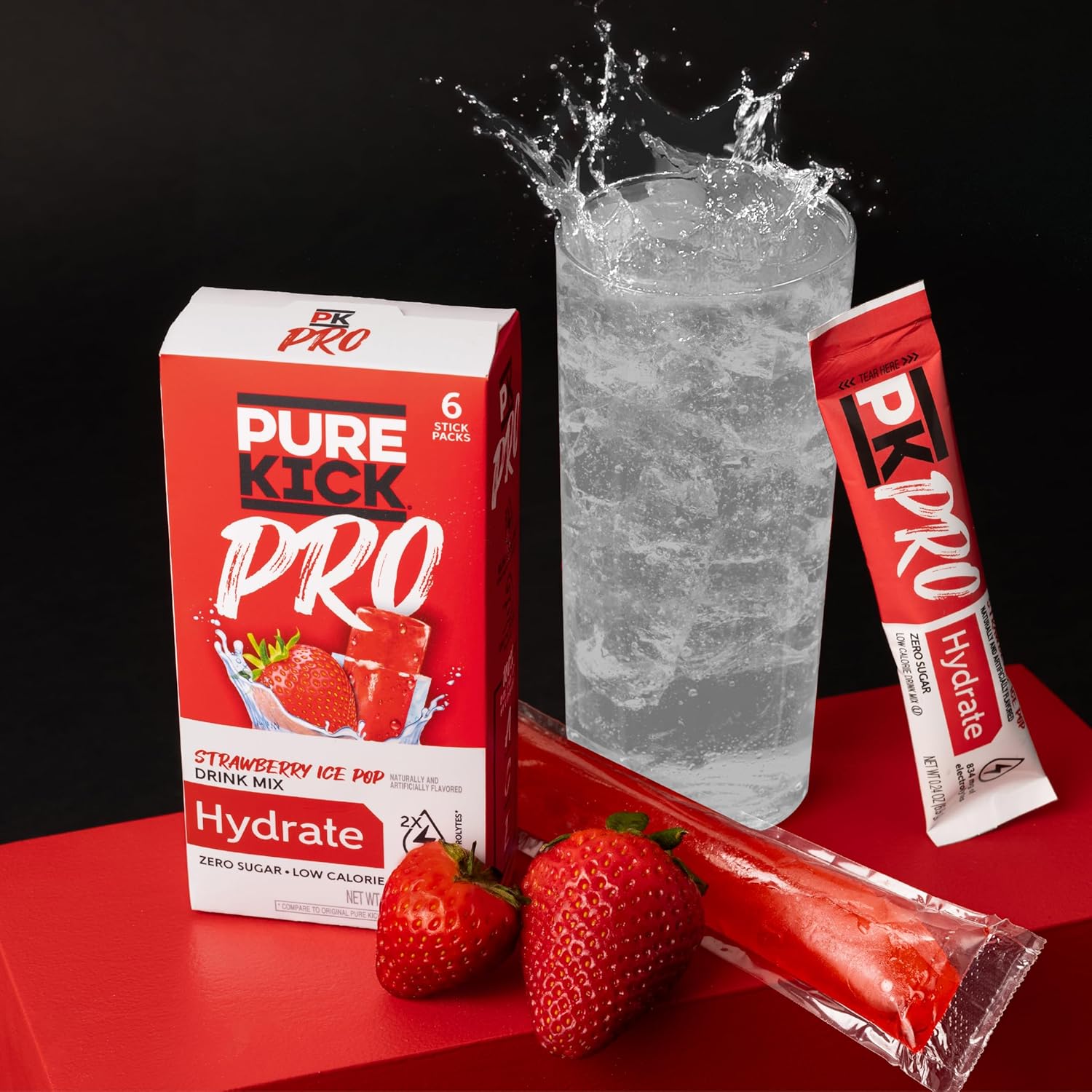 Pure Kick Pro Hydration Electrolyte Drink Mix, Strawberry Ice Pop, Includes 1 Box With 6 Packets In Each Box