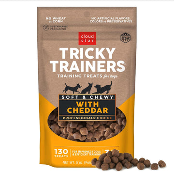 Cloud Star Tricky Trainers Soft & Chewy Dog Training Treats 5 Oz Pouch, Cheddar Flavor, Low Calorie Behavior Aid With 130 Treats
