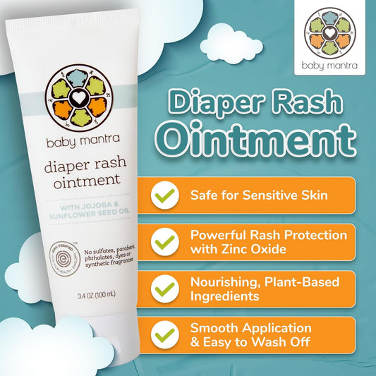 Baby Mantra Diaper Rash Cream For Baby - Soothing Relief - Diaper Cream Made With Natural, Hypoallergenic Ingredients - Best Zinc Oxide Baby Ointment For Newborns, Babies, & Toddlers, 2 Pack 3.4Oz