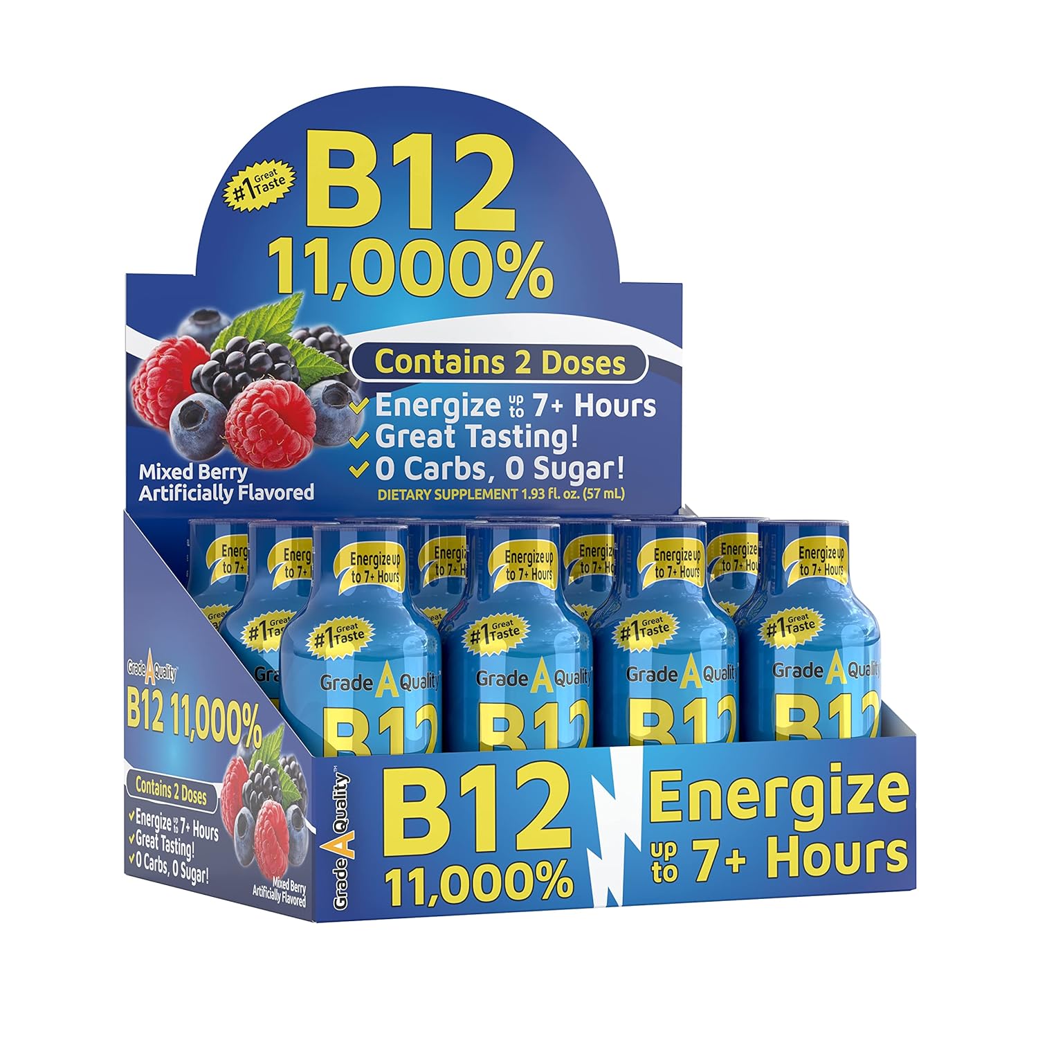 Grade A Quality Shots, B12 Shots, Up to 7+ Hours of Energy, 1.93 Fl Oz, 12 Count : Health & Household