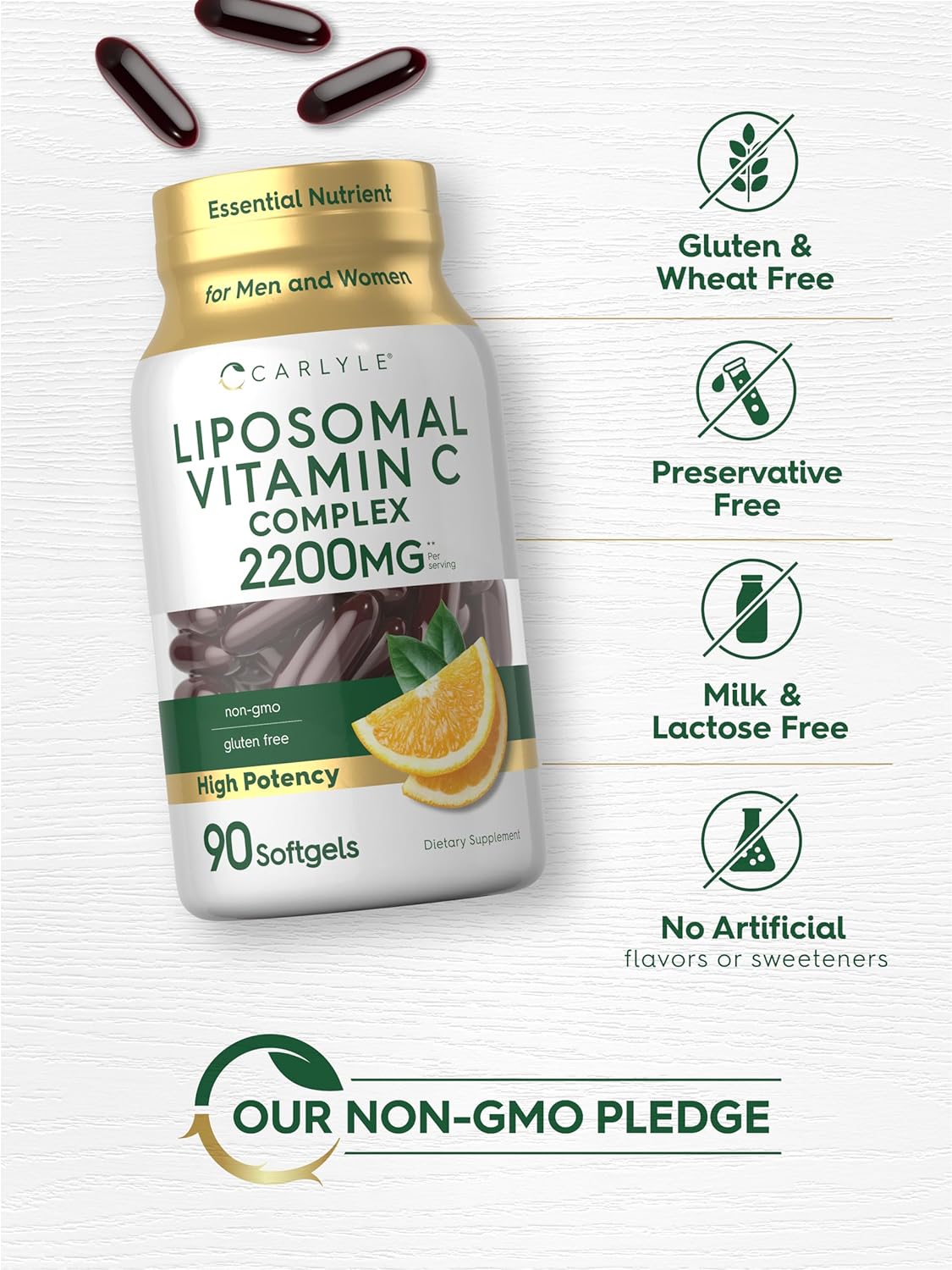 Carlyle Liposomal Vitamin C | 2200mg | 90 Softgels | High Potency Formula | Non-GMO, Gluten Free Packaging May Vary : Health & Household