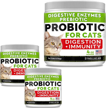 3 Pack Probiotics Powder For Cats And Dogs - All Natural Supplement - Digestive Enzymes + Prebiotics - Relieves Diarrhea, Upset Stomach, Gas, Constipation, Litter Box Smell, Skin Allergy -Us Made- 4Oz