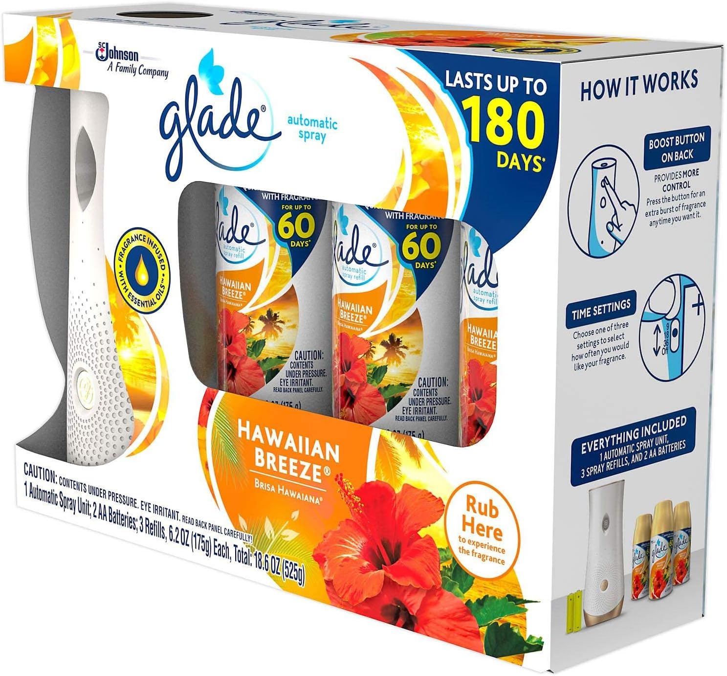 Glade Automatic Spray Air Freshener 1 Holder + 3 Refills - Hawaiian Breeze : Health & Household