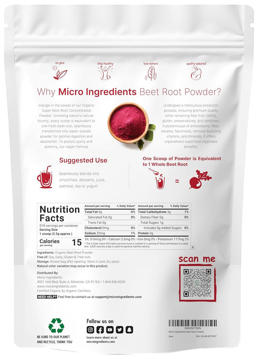 Organic Beet Root Powder, 4 Pounds | Cold Pressed, Water Soluble, High Concentrated Raw Beet Supplement | Superfood Drink Mix | Non-GMO, Vegan Friendly, Plant Based
