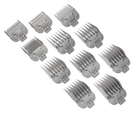 Andis Snap-On Blade Attachment Combs - Suitable For Hair Clipper Trimmer, Professional Use, Easy Clean, Long-Lasting - Sizes, 0", 0.5", 1", 1.5", 2", 3", 4", 5", 6", 7", 8" - 11/Piece Set, Gray