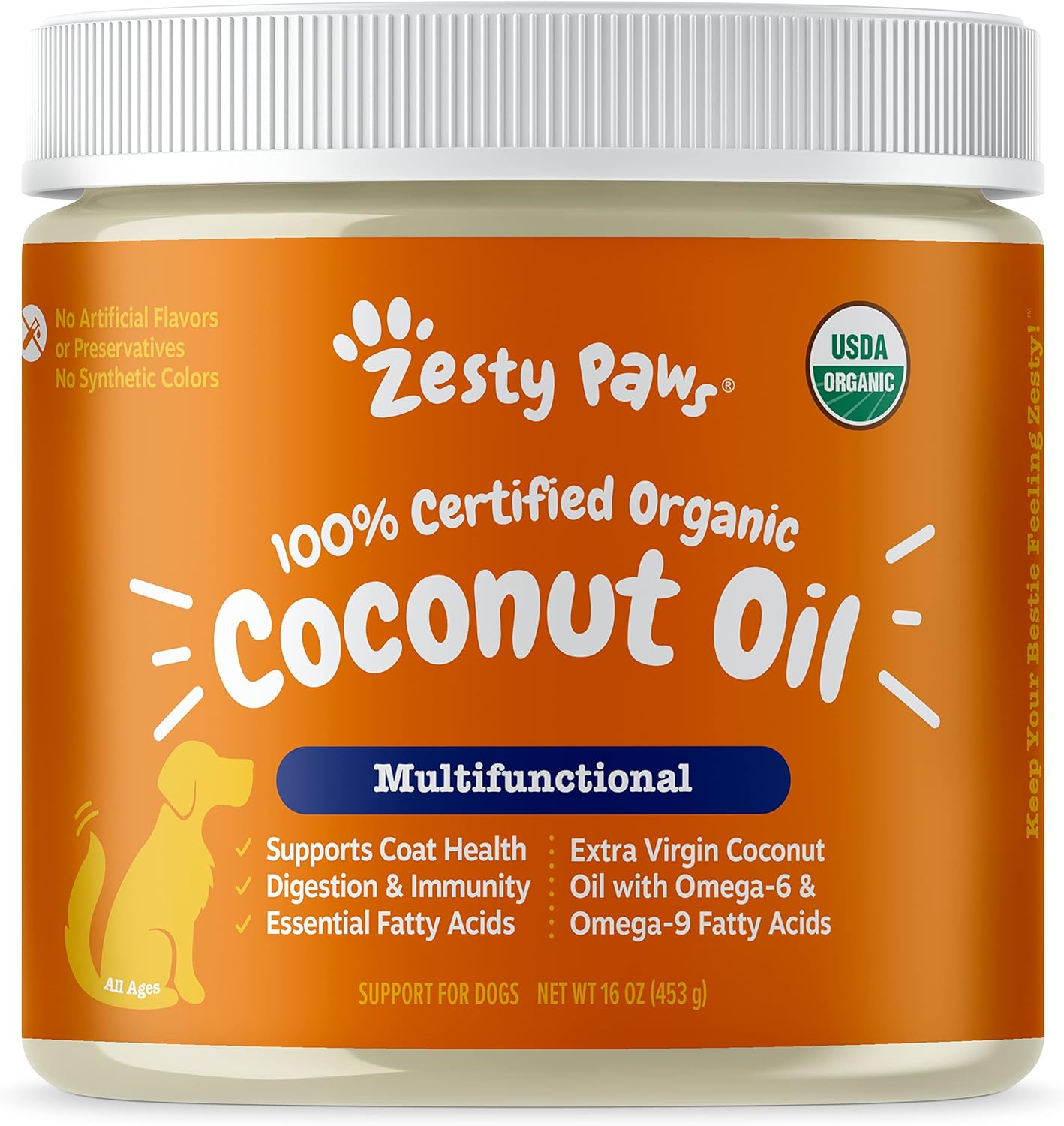 Coconut Oil For Dogs - Certified Organic & Virgin Superfood Supplement - Digestive & Immune Support - 16 Oz