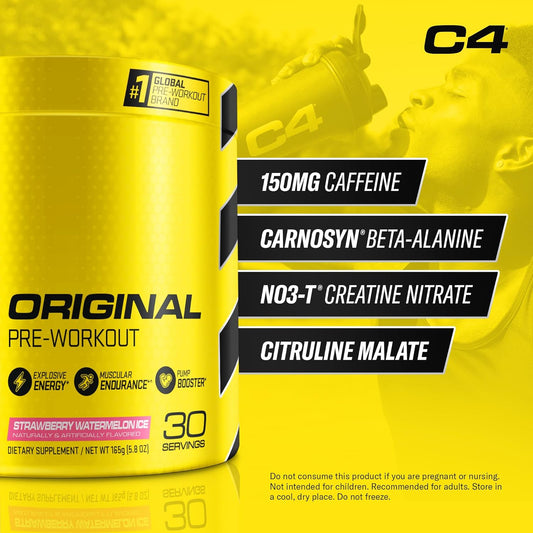 Cellucor C4 Original Pre Workout Powder Strawberry Watermelon Ice Sugar Free Preworkout Energy For Men & Women 150Mg Caffeine + Beta Alanine + Creatine - 30 Servings (Packaging May Vary)