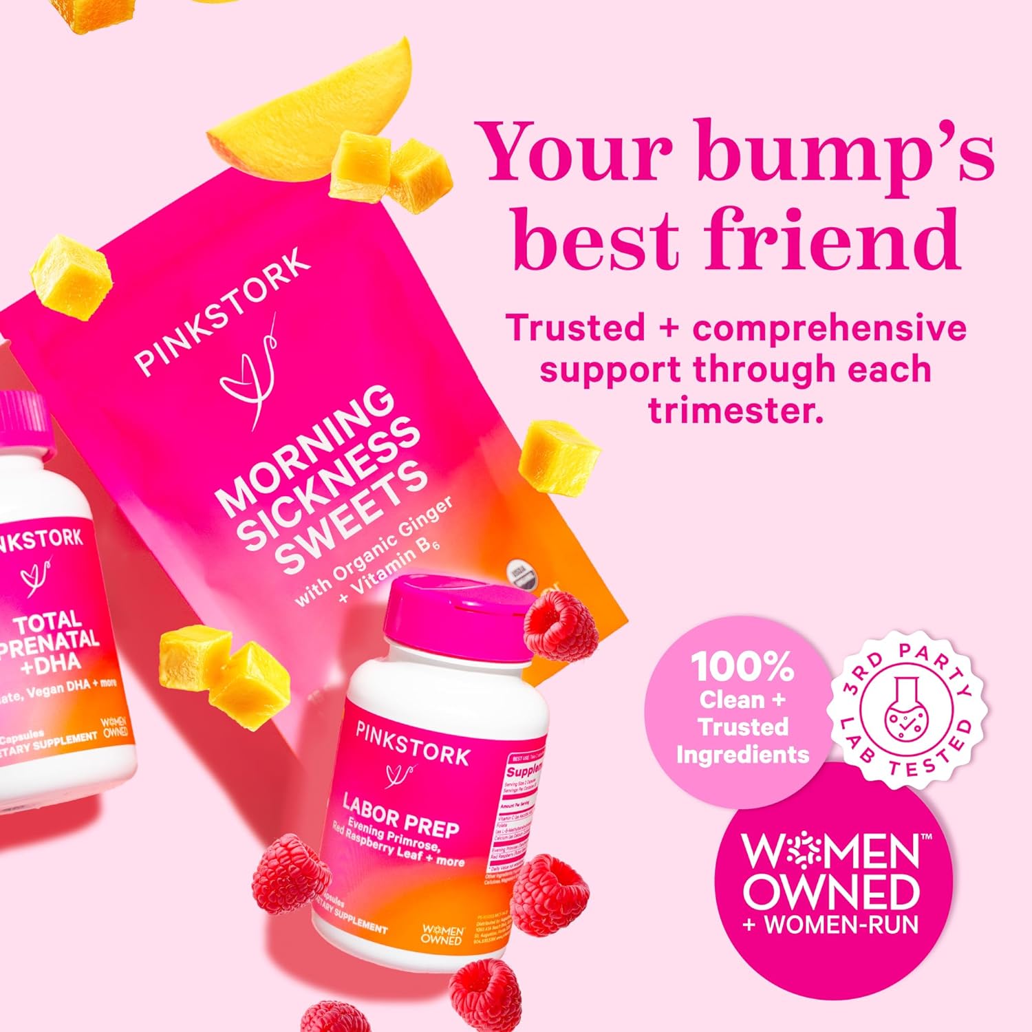 Pink Stork Morning Sickness Sweets, Organic Raspberry Ginger Candy with Vitamin B6 for Support and Occasional Motion Sickness, Pregnancy Must Haves - 30 Wrapped Drops : Health & Household