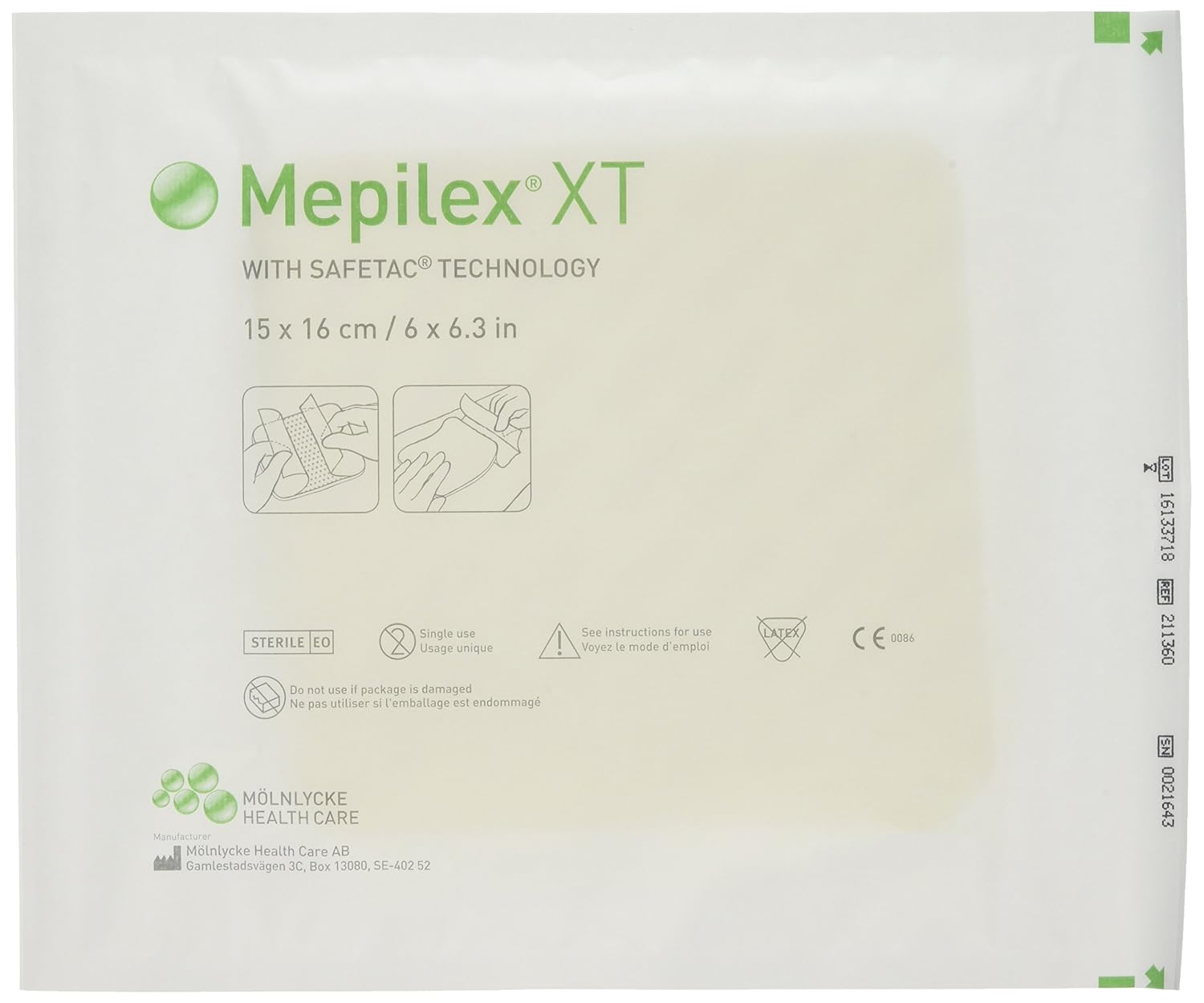 Mepilex 211360 Specialist Foam Silicone Dressing, Non Bordered, 15 Cm X 16 Cm (Pack Of 5)