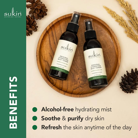 Sukin Signature Hydrating Mist Toner 125Ml - Alcohol Free With Chamomile & Rosewater, Cruelty Free & Vegan Friendly - Soothes, Purifies & Cools Tired Skin