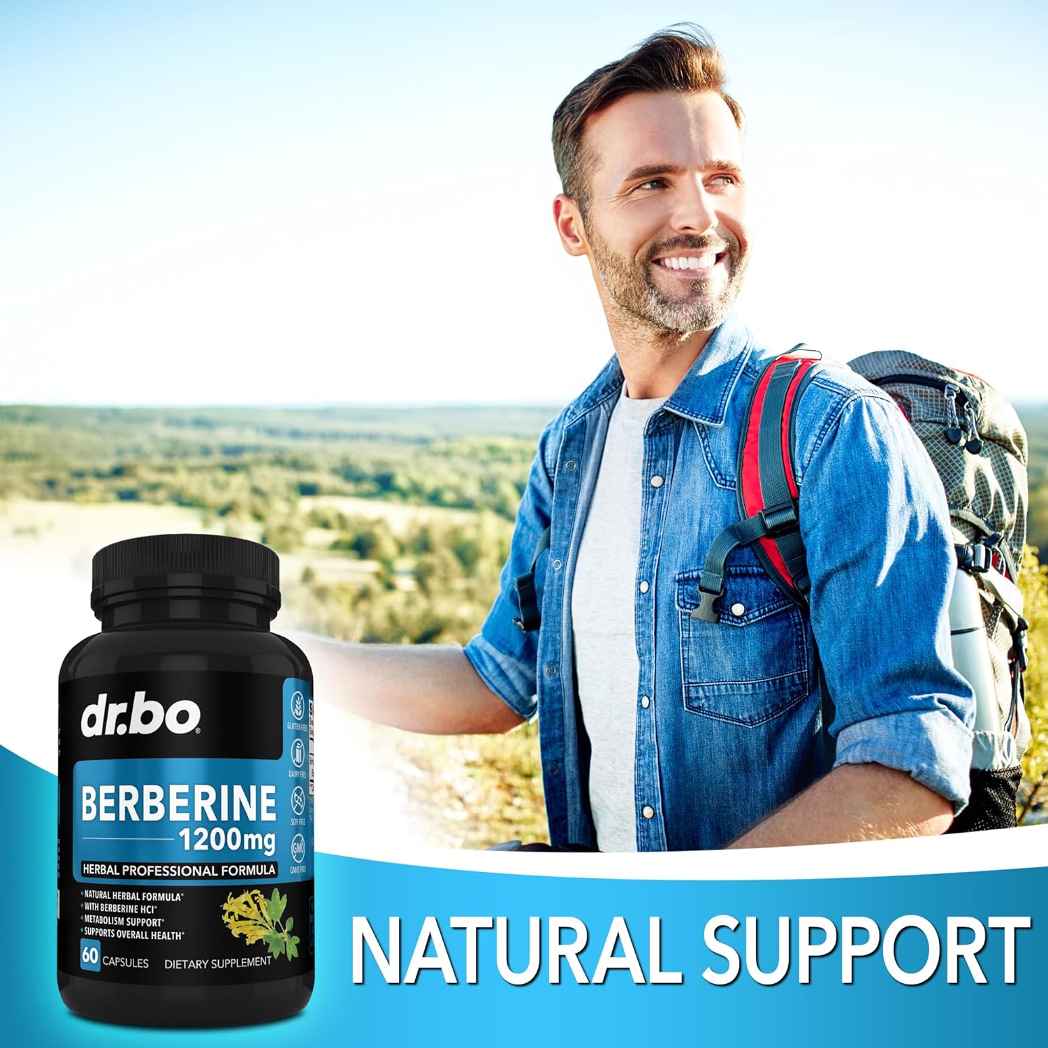 Berberine Supplement Capsules - 1200mg Berberine HCL Supplement for Healthy Metabolic Support - Premium Berberine HCL 600mg Per Capsule, Pure Berberine 1200mg Supplements for Women & Men - 60 Pills : Health & Household