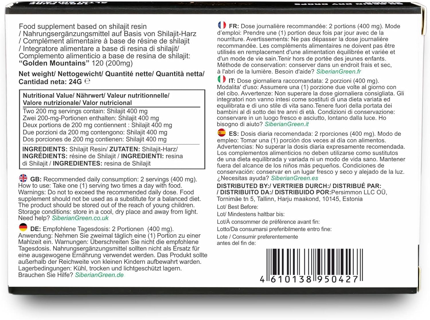 Premium Pure Shilajit Dry Drops Altai Golden Mountains - 120 Count (200 Mg) Authentic Safety & Quality Certificate - Us Lab Tested Fulvic Acid