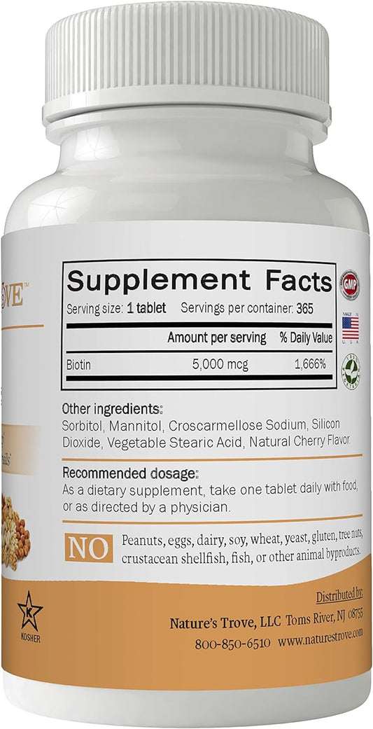 Nature'S Trove Biotin 5000 Mcg Maximum Strength 365 Ez Chew Tablets Cherry Flavor