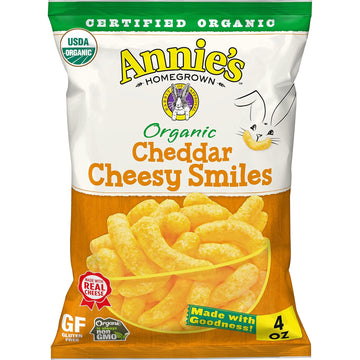 Annie'S Organic Cheddar Cheesy Smiles, Baked Corn Puffs, 4 Oz