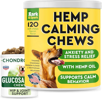 Calming Hemp Treats For Dogs + Glucosamine Dog Treats Bundle - Hemp Oil + Chondroitin, Msm, Omega-3 - Anxiety Relief + Stress Relief + Joint Pain Relief - Hip & Joint Care - Made In Usa - 300 Chews