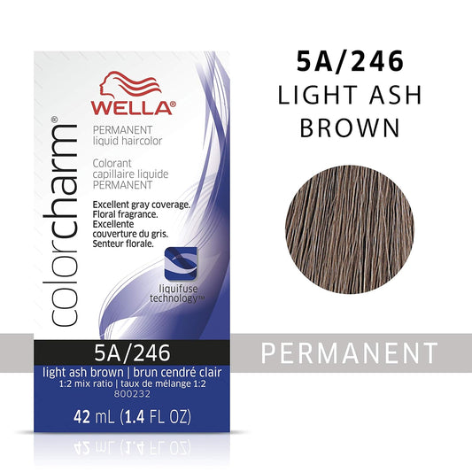 Wella Color Charm Invigo Brilliance Color Protection Shampoo & Conditioner, For Fine Hair + Permanent Liquid Hair Color For Gray Coverage, 5A Light Ash Brown