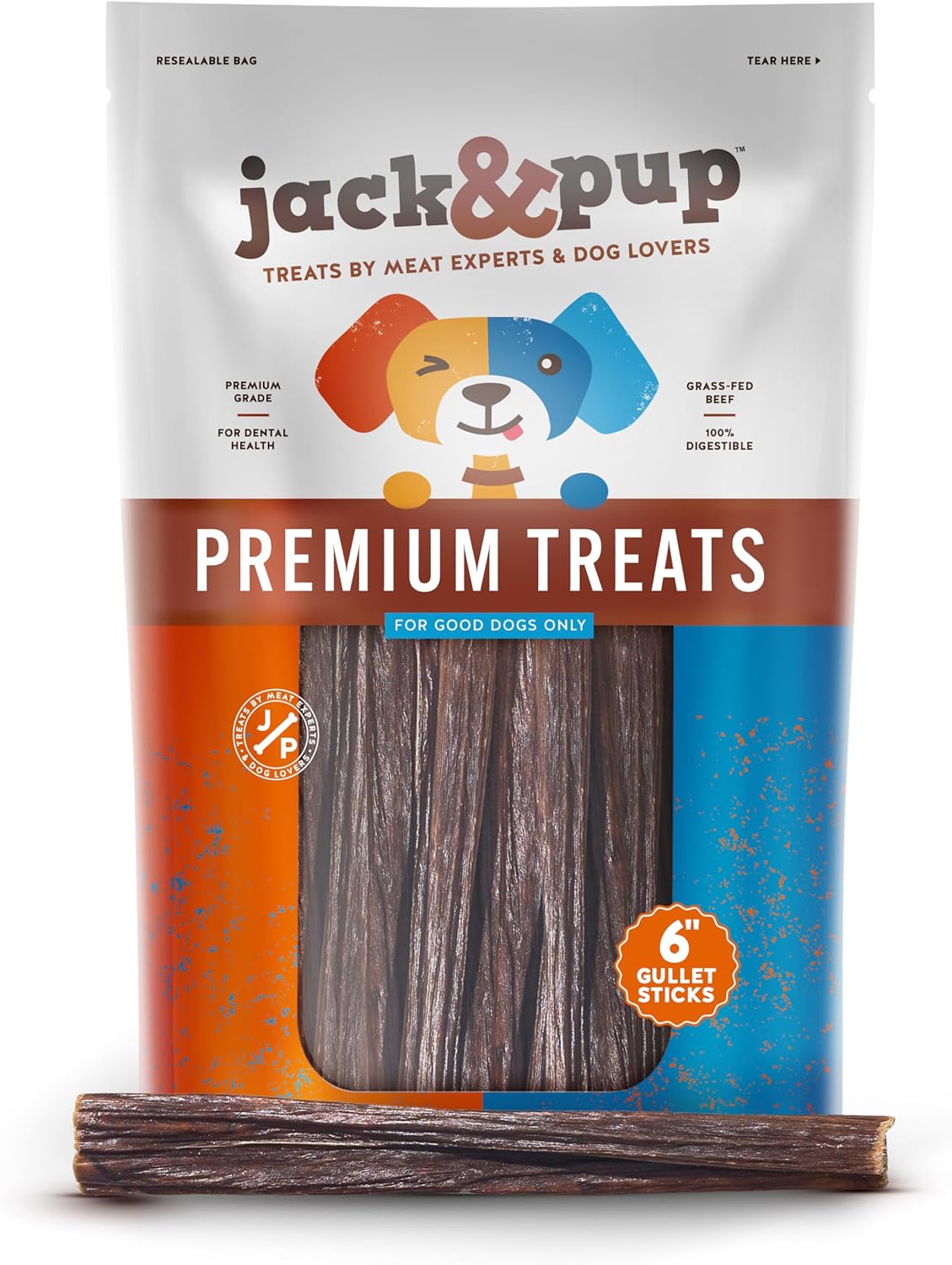 Jack&Pup 6-inch Gullet Sticks for Dogs – Odor Free Joint Health Support Dog Chews – Fresh and Savory Beef Gullet Sticks - Naturally Rich in Glucosamine and Chondroitin (25 Pack)