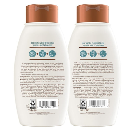 Aveeno Scalp Soothing Rose Water & Chamomile Blen Shampoo & Conditioner For Sensitive And Soft, Sulfate Free, No Dyes Or Parabens, 1 Set